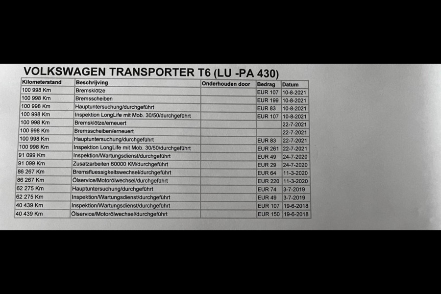 Volkswagen Transporter 2.0 TDI L2H1 / 102 PK / Airco / 3 Pers. / Bij 100.998 KM Beurt gehad + Remmen vervangen