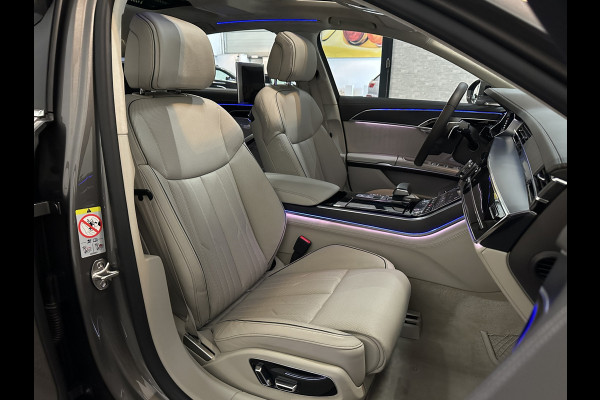 Audi A8 55 TFSI Quattro Lang | Rear-Seat Ent. | Massage V+A | B&O High-End | 360 View | Panorama | Luchtvering | Soft-Close | Laser-LED  Valcona-Leder | ACC | Head-Up | Alcantara hemel | ISO-Glas | Trekhaak | Standkachel | Keyless-Go | Tour-Pakket | Alarm |