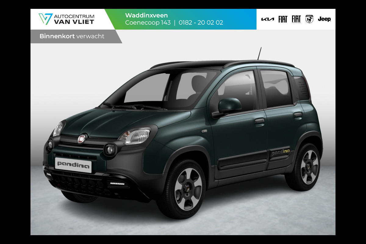 Fiat Panda Hybrid Pandina | Airco | Cruise | Priv Glass | Dakrails | 15" | PDC | Apple Carply | Forest Green