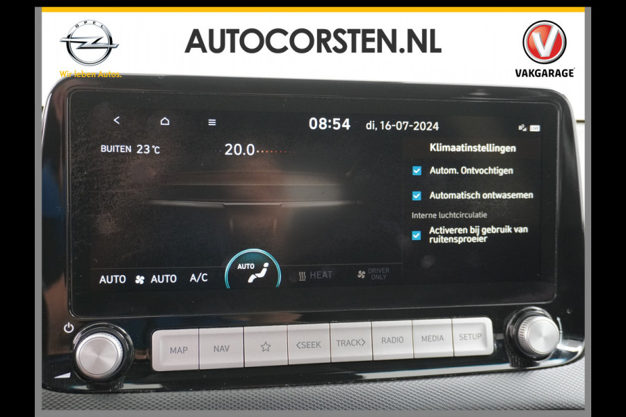 Hyundai Kona EV 64 kWh 204PK Grootste ACCU 3d-Navi Camera Apple Carplay DAB Android PDC Warmtepomp Lane-assist+Waarsch. Adaptive-CruiseContro Fashion Connected Services Elektr.Ramen+Spiegels Licht+Regensensor ACC HuD ETMS Priv.Glas ESP Vermoeidheids-herk. Botswaarsch. AEB ASR ESP nieuw 43000 euro enorm Elektr. Bereik !