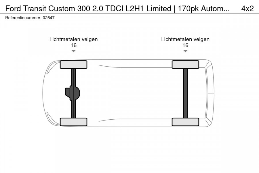 Ford Transit Custom 300 2.0 TDCI L2H1 Limited | 170pk Automaat | Adaptive cruise control | SCI Navigatie | Dodehoeksensoren | Trekhaak | Reservewiel | 70L brandstoftank | Omvormer | Dual-zone automatische airconditioning