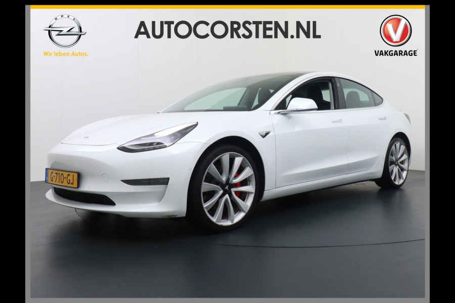 Tesla Model 3 Performance 513pk 0-100 3,4 sec. 20" FSD-vb. AutoPilot Carbon Spoiler Premium-HiFi Pano.dak Camera Leer Adaptive-Cruise+Stop&Go  4wd Rode Remklauwen Premium Audio Veel grip door 4WD vierwielaandrijving.  Origineel Nederlandse auto ! Orig.NL auto  1e eigenaar