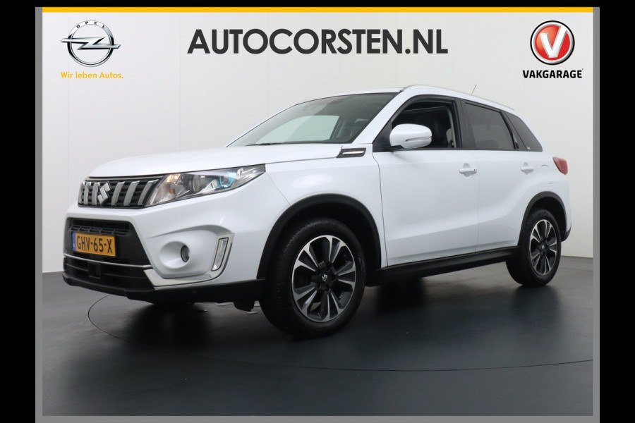 Suzuki Vitara T 140pk 4x4 PanoDak/schuif/Hefdak Adaptive-Cruise Navi Camera Trekhaak Apple Carplay Android Stoelverwarmd Ecc Keyless 17"lm Bor Achteropkomend verkeer waarschuwing Afdaal assistent Dodehoek detector Brake Assist System Autonomous Emergency Braking ASR ABS Elektronisch Stabiliteits Programma AWD 4wd Volledig Suzuki-Dealer onderhouden! Vitara Exclusive 4wd Slechts 1170kg licht!