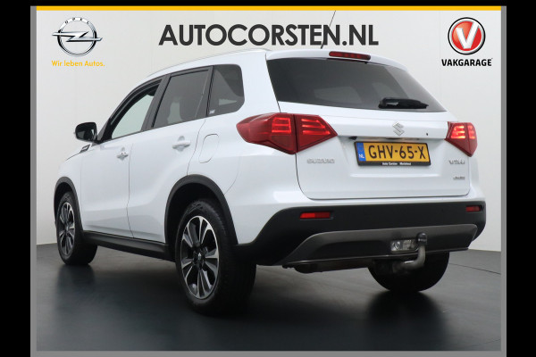 Suzuki Vitara T 140pk 4x4 PanoDak/schuif/Hefdak Adaptive-Cruise Navi Camera Trekhaak Apple Carplay Android Stoelverwarmd Ecc Keyless 17"lm Bor Achteropkomend verkeer waarschuwing Afdaal assistent Dodehoek detector Brake Assist System Autonomous Emergency Braking ASR ABS Elektronisch Stabiliteits Programma AWD 4wd Volledig Suzuki-Dealer onderhouden! Vitara Exclusive 4wd Slechts 1170kg licht!