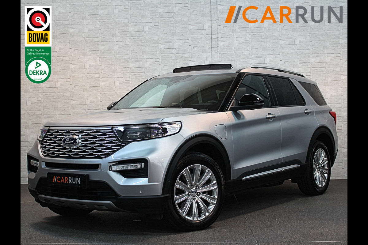 Ford Explorer 3.0 PHEV Platinum 457 PK | Panorama | 360 View | Massage | ACC | B&O Sound | Stoelventilatie | **FABRIEKSGARANTIE** | Memory | Trekhaak | Keyless-Go | 20'' | Stoelverwarming V+A | Voorruit Verwarming | Carplay | Draadloos Laden | Sfeerverlichting | 3-Zone Clima | DAB |