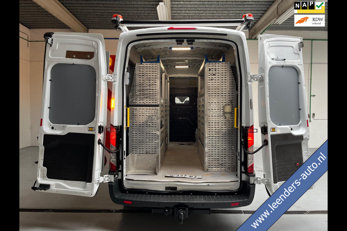 Ford Transit SERVICEWAGEN 2.0 TDCI 130PK EURO6 L3H3 VICTRON V230 SORTIMO INRICHTING AIRCO STANDKACHEL TREKHAAK RIJKLAARPRIJS!