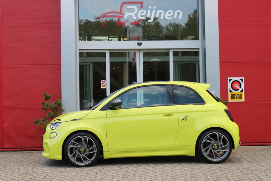 Abarth 500 TURISMO 155PK 42 kWh | PANORAMA DAK | DRAADLOZE APPLE CARPLAY/ANDROID AUTO | NAVIGATIE | ALCANTARA BEKLEDING | 18" LICHTMETALEN VELGEN | STOEL VERWAMING | JBL AUDIO SYSTEM | SPORT PAKKET | ACHTERUITRIJ CAMERA | FULL LED KOPLAMPEN | DODEHOEK BEWAKING | KEYLESS ENTRY/START | 3-FASE | CRUISE CONTROL | DRAADLOZE TELEFOONLADER | DAB+ RADIO |