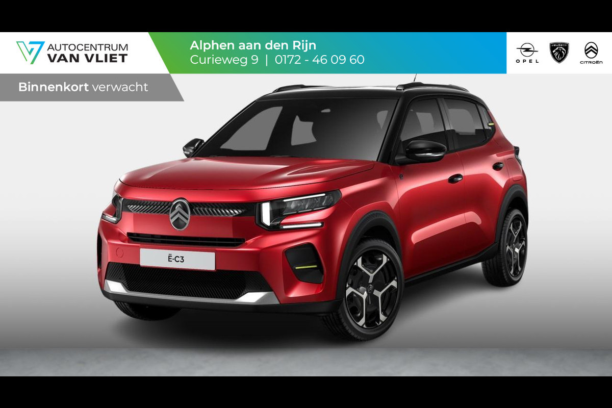 Citroën ë-C3 You + Pack PLUS 44 kWh | Two tone dak | Snelladen tot 100 kW | Draadloos Apple Carplay & Android Auto | Parkeersensoren | Airco | 17" stalen velgen |  | Nieuw model!