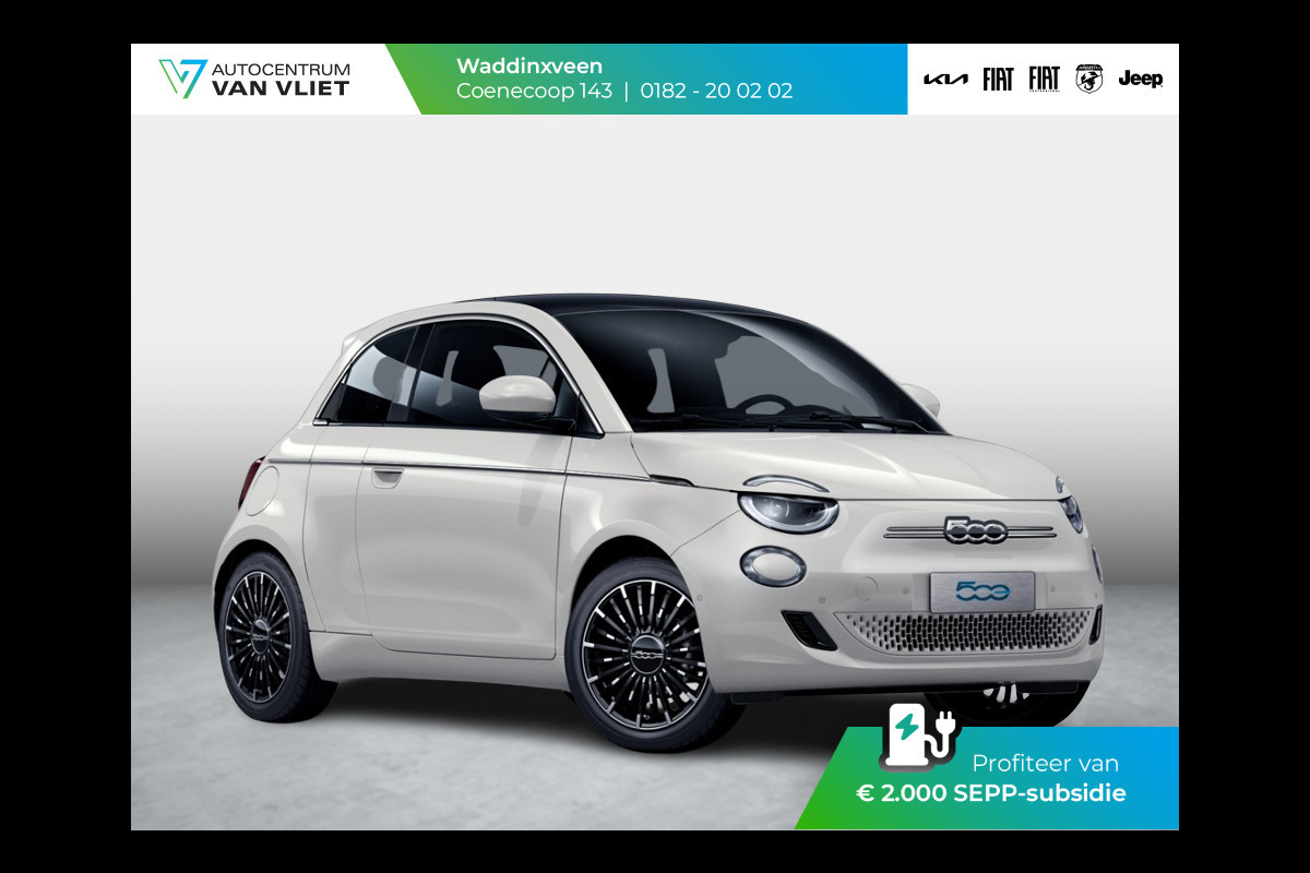 Fiat 500E 3+1 La Prima 42 kWh | by Bocelli | JBL | Technology Pack | Winter Pack | Priv Glass | Adapt. Cruise | Subsidie € 2.000,- *