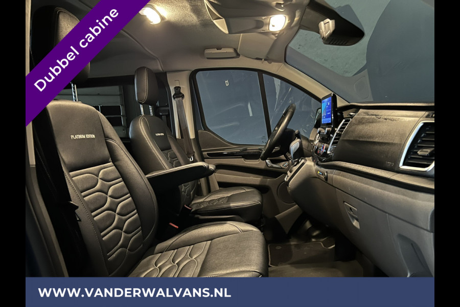 Ford Transit Custom 2.0 TDCI 130pk Automaat L2H1 Platinum Edition Dubbele cabine Euro6 Airco | Leer | 2x Zijdeur | Camera, Navigatie, Cruisecontrol, Trekhaak. Parkeersensoren, LED, Sidebars, LM velgen, Stoelverwarming, Verwarmde voorruit, 5-Zits