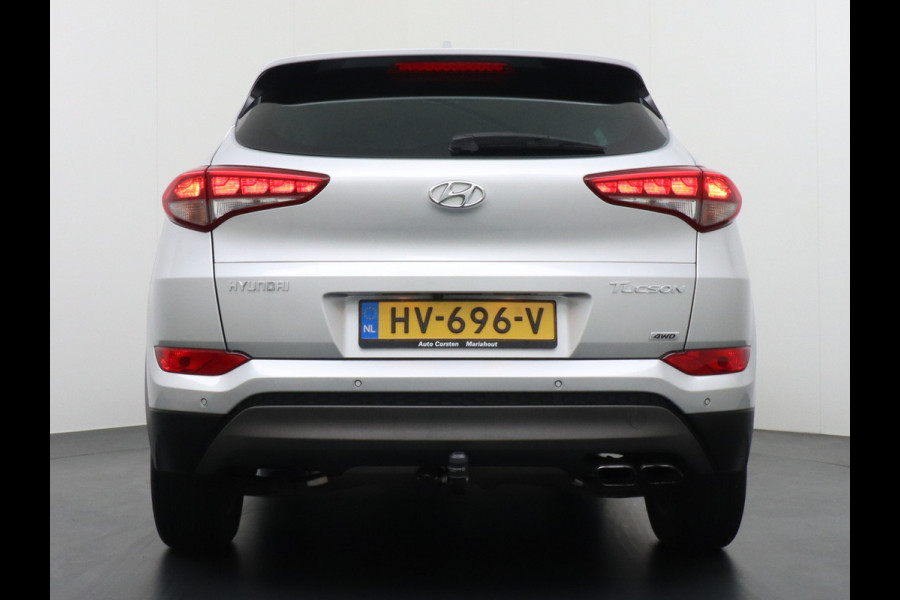 Hyundai Tucson AUTOM.T177pk Leer Camera Navi Trekhaak PDC-a+v Dual-ECC DAB StoelVerwarmd 17" Verkeersbord detectie 1.6 T-GDi Comfort 4WD Spoorwisselassistent Rijstrooksensor Voorruit+Sproeier+wissers-Verwarmd Stoel+bank-Verwarmd Licht+RegenSensor Voetgangersbescherm Privacy-Glas Dashboardvak koeling DBC ESP AWD 4x4 ideale cara EURO6 Orig.NL auto