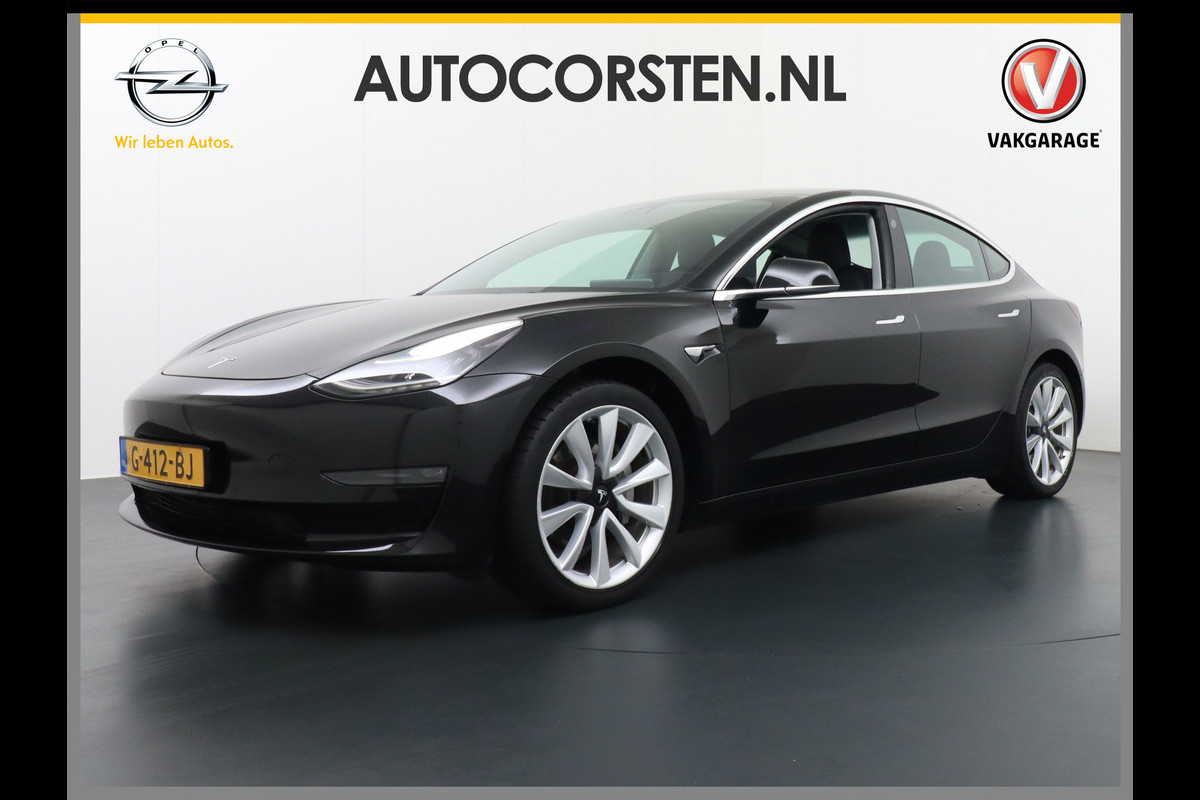 Tesla Model 3 SR+ Standard RWD Plus 325PK AutoPilot 2.5 Leer Premium-l.s. PanoDak Adaptive cruise 18" Camera's Elektr.-Stuur+Stoelen+Spiegels+ cc Navigatiesysteem full map LED-a+v Koplampspoeiers Comfortstoel(en) ACC Dual-ECC DAB Voorverwarmen interieur via App Keyless via Telefoonsleutel One-Pedal-Drive Origin. NLse auto ! 1e eigenaar