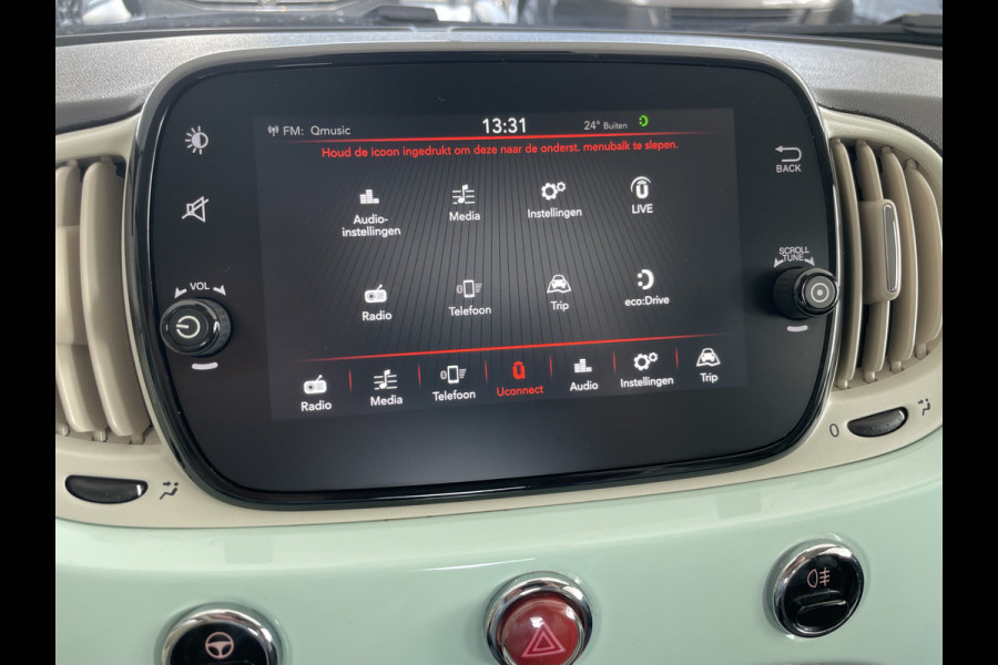 Fiat 500 Cabrio 1.2 Lounge Airco - Cruise control - ParkS-A - U-con./Radio/USB/AUX/TEL - MFL-Stuurwiel - LMV - CD+AB - Ramen E-VZ - B-Stoel IHV - B-Assist