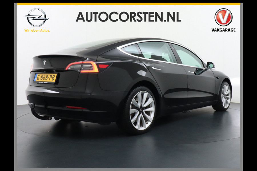 Tesla Model 3 SR+60kWh 325PK Trekhaak AutoPilot FSD.vb Leer PanoDak Adaptive cruise 19" Camera's Elektr.-Stuur+Stoelen+Spiegels+Geheugen+Easy- Ecc Navigatiesysteem full map LED-a+v Comfortstoel(en) ACC Dual-ECC DAB Voorverwarmen interieur via App Keyless via Telefoonsleutel One-Pedal-Drive