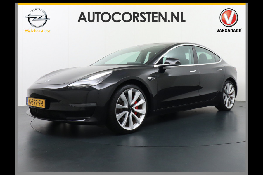 Tesla Model 3 Performance 513pk 3,4 sec 0-100 ! 20"lm FSD-vb. AutoPilot Carbon-Spoiler Premium-HiFi Pano.dak Camera Leer Adaptive-Cruise+Stop& 4wd Rode Remklauwen Premium Audio Veel grip door 4WD vierwielaandrijving.  Origineel Nederlandse auto ! Orig.NL auto  1e eigenaar