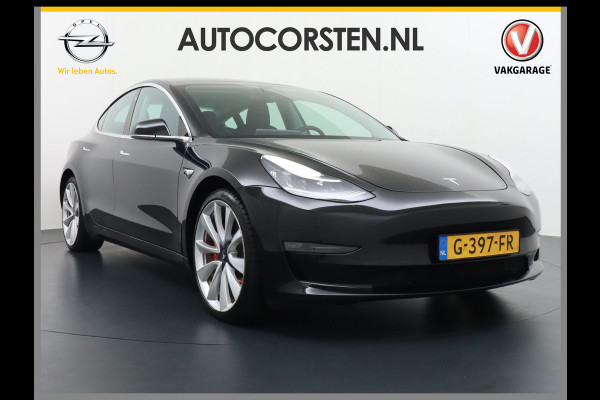 Tesla Model 3 Performance 513pk 3,4 sec 0-100 ! 20"lm FSD-vb. AutoPilot Carbon-Spoiler Premium-HiFi Pano.dak Camera Leer Adaptive-Cruise+Stop& 4wd Rode Remklauwen Premium Audio Veel grip door 4WD vierwielaandrijving.  Origineel Nederlandse auto ! Orig.NL auto  1e eigenaar