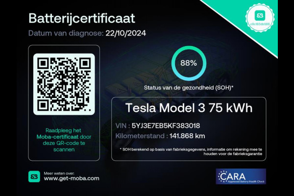 Tesla Model 3 Long Range AWD 75 kWh 88% SOH Trekhaak (1.000kg)