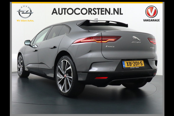 Jaguar I-PACE EV400 HSE 90 kWh 400pk 4WD Active -Air-Suspension Gekoelde-Elektr.Leer-Sport-Comfort-stoel Pano.dak VirtualCockpit Leer Adaptive Adaptive Dynamics Adaptive Surface Response actieve luchtvering! Head-up Display Meridan Surround Sound (825Watt!) Verwarmde Stuur Voorruit+Sproeiers Hill-Hold 4x4 AWD(4) wiel aandrijving Luchtvering Zwarte-Hemel Snelladen 104kw DC p/uur en thuisladen 1 fase max 7,4kw/uur bij 32a (of 3x16A omzetten naar 1x32A via de Ratio EV Transformer Charger zond