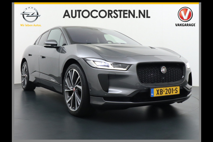 Jaguar I-PACE EV400 HSE 90 kWh 400pk 4WD Active -Air-Suspension Gekoelde-Elektr.Leer-Sport-Comfort-stoel Pano.dak VirtualCockpit Leer Adaptive Adaptive Dynamics Adaptive Surface Response actieve luchtvering! Head-up Display Meridan Surround Sound (825Watt!) Verwarmde Stuur Voorruit+Sproeiers Hill-Hold 4x4 AWD(4) wiel aandrijving Luchtvering Zwarte-Hemel Snelladen 104kw DC p/uur en thuisladen 1 fase max 7,4kw/uur bij 32a (of 3x16A omzetten naar 1x32A via de Ratio EV Transformer Charger zond