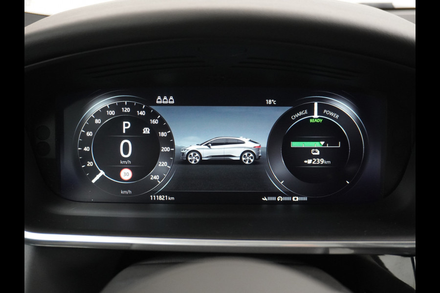 Jaguar I-PACE EV400 HSE 90 kWh 400pk 4WD Active -Air-Suspension Gekoelde-Elektr.Leer-Sport-Comfort-stoel Pano.dak VirtualCockpit Leer Adaptive Adaptive Dynamics Adaptive Surface Response actieve luchtvering! Head-up Display Meridan Surround Sound (825Watt!) Verwarmde Stuur Voorruit+Sproeiers Hill-Hold 4x4 AWD(4) wiel aandrijving Luchtvering Zwarte-Hemel Snelladen 104kw DC p/uur en thuisladen 1 fase max 7,4kw/uur bij 32a (of 3x16A omzetten naar 1x32A via de Ratio EV Transformer Charger zond