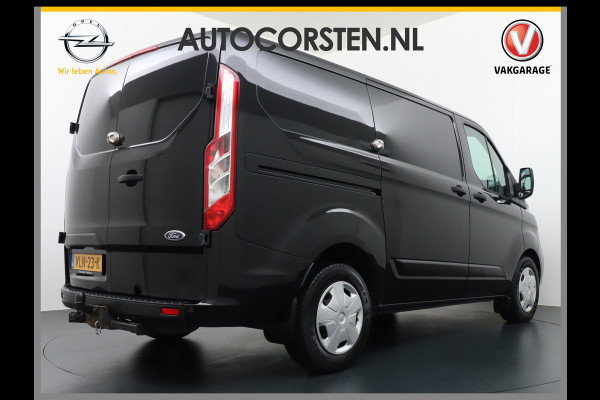 Ford Transit Custom 2.0D 130PK L1H1 3pers. Airco PDC-a+v Trekhaak Cruise-Controle voorruit verwarmbaar Betonplex Schuifdeur-r Tussenwand voorruit ve Adaptieve bochtverl. Projector-koplamp mistlampen regen-/lichtsensor Dieselroetfilter Supervergrendeling EURO 6 385Nm 2.500kg Trekvermogen!