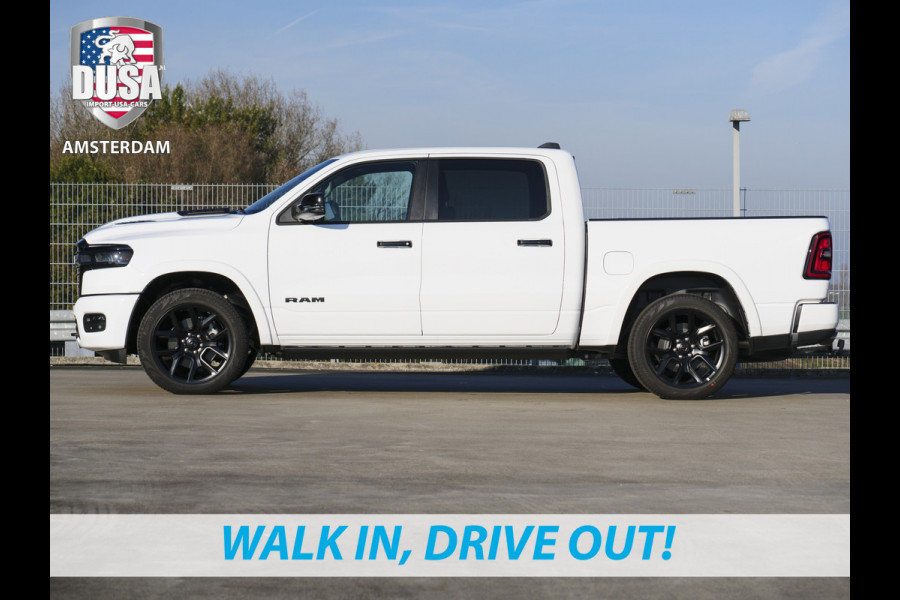 Dodge Ram 1500 | Laramie | Night Edition | Crew Cab | 4X4 | 2025 Panorama | Niveau regeling | 14,4-inch Touchscreen | Passenger Display Meerprijs extra opties / Accessoires zoals Deksel, Backflip, Fenders, wraps, Stripings etc