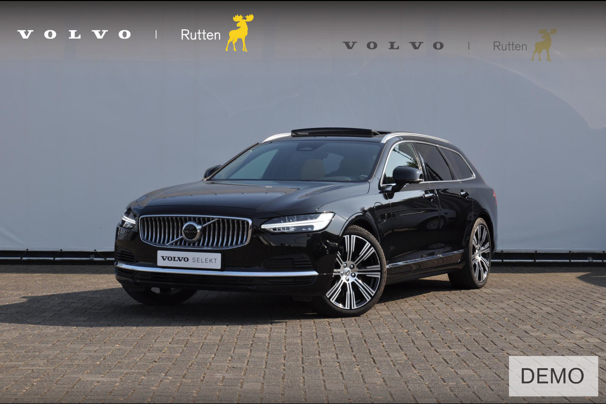 Volvo V90 T6 350PK Automaat Recharge AWD Ultimate Bright / Stoelmassage / Stoelventilatie en verwarming / Luchtvering / 360 Camera / Nappaleder / Head-up display / Apple Carplay / BLIS /