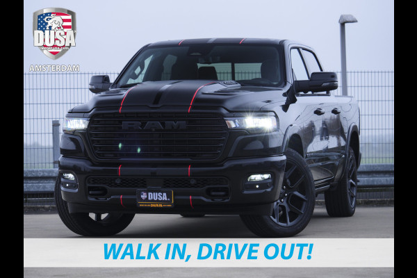 Dodge Ram 1500 | Laramie | Night Edition | Crew Cab | 4X4 | 2025 Panorama | Niveau regeling | 14,4-inch Touchscreen | Passenger Display Meerprijs extra opties / Accessoires zoals Deksel, Backflip, Fenders, wraps, Stripings etc