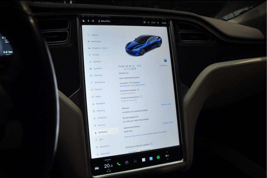 Tesla Model S 100D Enhanced Autopilot ACC Open Panodak Leer Elektr. achterklep 21'' LM velgen PDC Lane Carbon Stuurverwarming Alcantara hemel