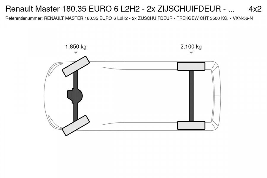 Renault Master 180.35 EURO 6 L2H2 - 2x ZIJSCHUIFDEUR - TREKGEWICHT 3500 KG. - VXS-56-N