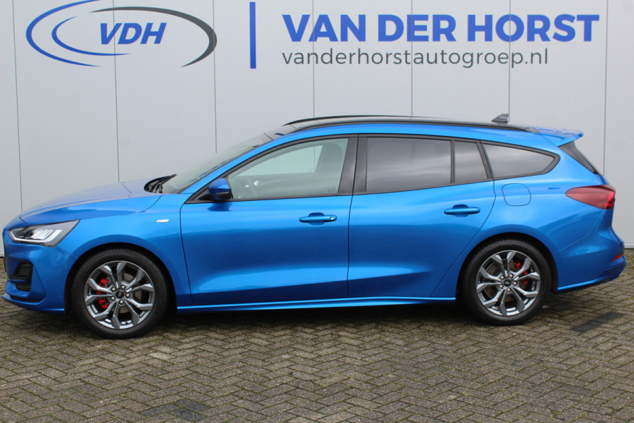 Ford FOCUS Wagon 1.0-125pk EcoBoost ST-Line X. Mooie, luxe uitvoering met slechts 16.400km ! Volautm. airco dual, navigatie, telefoonvoorb., B&O soundsyst., ergonomische stoelen, stoel-, stuur- en voorraamverw., bestuurders assistent pakket, elektr. panoramadak etc.