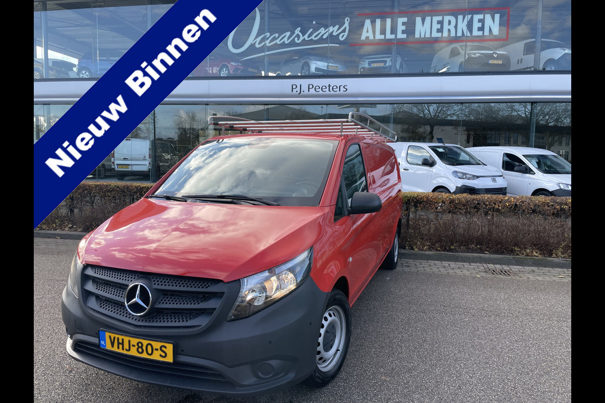 Mercedes-Benz Vito 114 CDI Extra Lang Airco - Cruise control - Navi full map - A-uitrijcamera - MF-Lederen stuurwiel - Trekhaak - Lendesteun - Bedrijfswageninrichting Sortimo - Zijschuifd.R - Tussenschot V - Imperial met trap