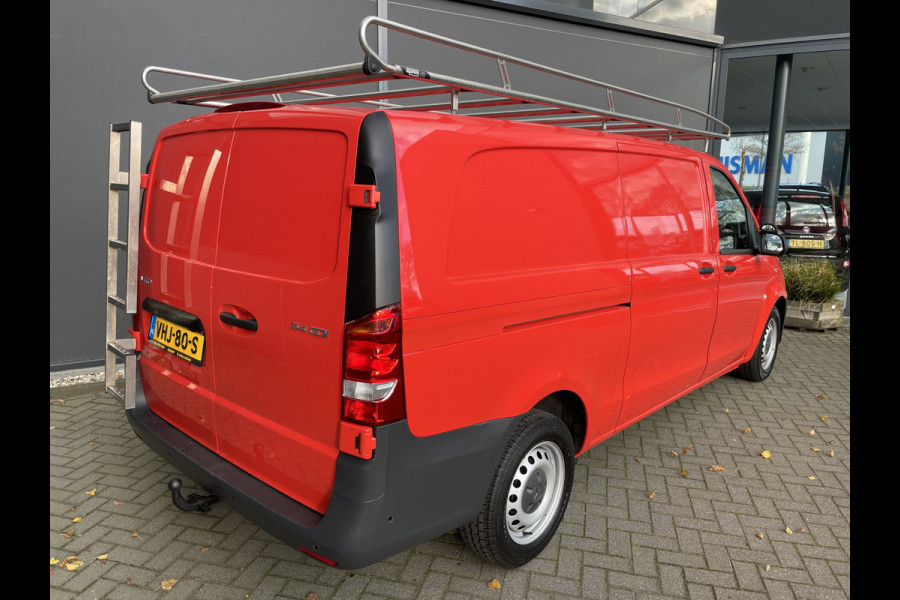 Mercedes-Benz Vito 114 CDI Extra Lang Airco - Cruise control - Navi full map - A-uitrijcamera - MF-Lederen stuurwiel - Trekhaak - Lendesteun - Bedrijfswageninrichting Sortimo - Zijschuifd.R - Tussenschot V - Imperial met trap