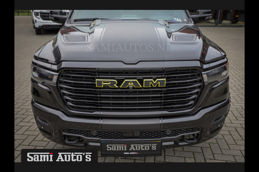 Dodge Ram PREMIUM NIGHT EDITION | MAY 2025 BOM VOL + 14.4 INCH SCHERM | LUCHTVERING | HUD | HURRICAN 420PK 636 Nm TWIN TURBO | PRIJS MET L DUBBELE CABINE | PICK UP | 5 PERSOONS | DC | GRIJSKENTEKEN | VOORRAAD NR 2232 - 3424