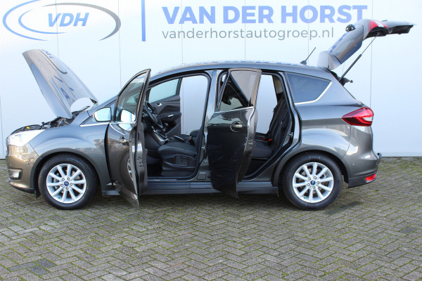 Ford C-MAX 1.0-125pk Titanium. Keurige, luxe en goed onderhoud wagen. Volautm. airco dual, stoel-, stuur- en voorraamverw., camera, parkeersensoren v+a, cruise control, parkeerassistent, trekhaak, navigatie, telefoonvoorb., LM wielen, metallic lak etc.