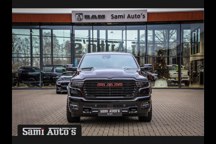 Dodge Ram NIGHT PREMIUM 2025 | BOM VOL + 14.4 INCH SCHERM | LUCHTVERING | HUD | 420PK 636 Nm | PRIJS MET LPG EN COVER EN GARANTIE | DUBBELE CABINE | PICK UP | 5 PERSOONS | DC | GRIJSKENTEKEN | VOORRAAD NR 2200 - 0886