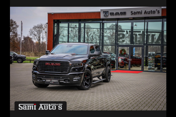 Dodge Ram NIGHT PREMIUM 2025 | BOM VOL + 14.4 INCH SCHERM | LUCHTVERING | HUD | 420PK 636 Nm | PRIJS MET LPG EN COVER EN GARANTIE | DUBBELE CABINE | PICK UP | 5 PERSOONS | DC | GRIJSKENTEKEN | VOORRAAD NR 2200 - 0886