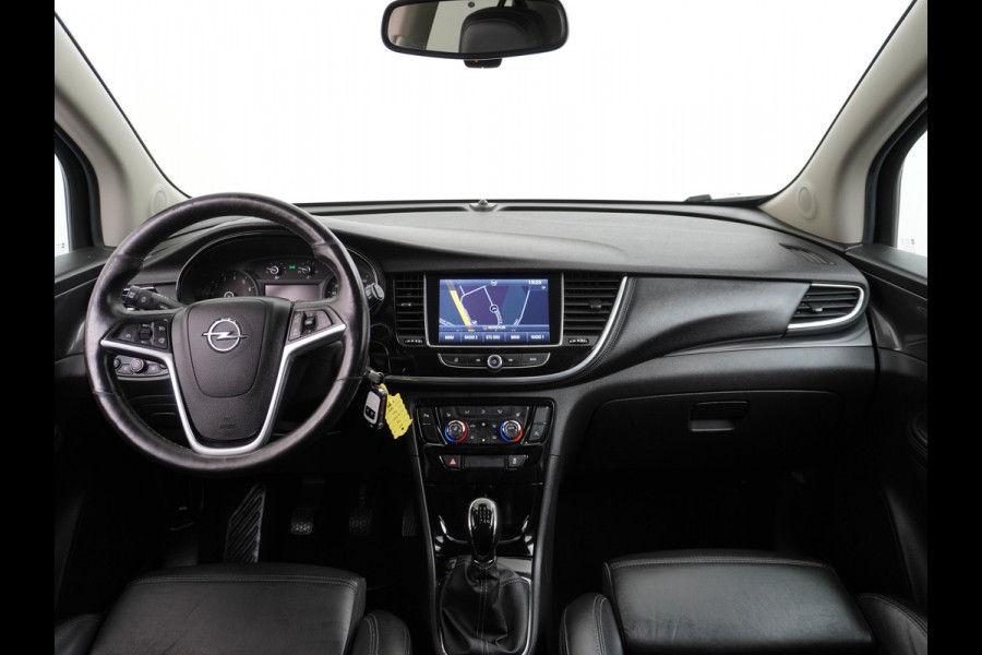 Opel Mokka X T141PK Leder Navi Apple Carplay-Android 18"LMV Ecc PDC Regensensor Led AGR-Stoelen+Verwarmd Bluetooth Cruise Control Regen-Licht Stuurverwarming Keyless Elec. Ramen en Spiegels + inklp. Innovation Cosmo Super Compleet, €30.000 nieuw!