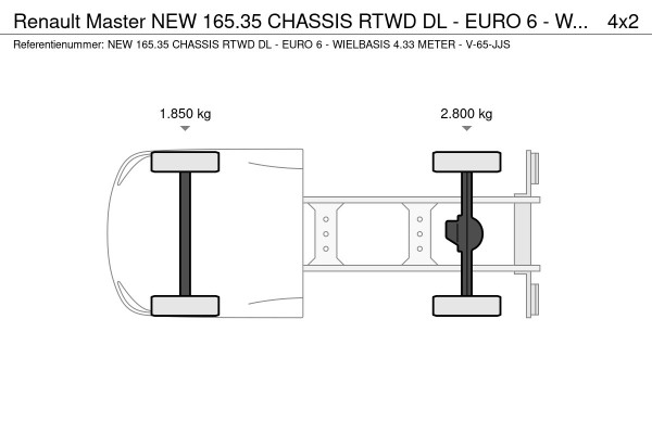 Renault Master NEW 165.35 CHASSIS RTWD DL - EURO 6 - WIELBASIS 4.33 METER - V-65-JJS - BPM VRIJ!