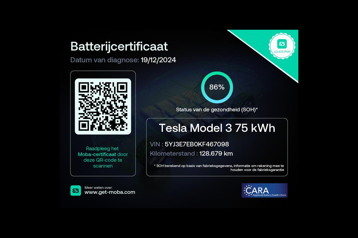 Tesla Model 3 Long Range AWD 75 kWh 86% SOH Trekhaak (1.000kg)