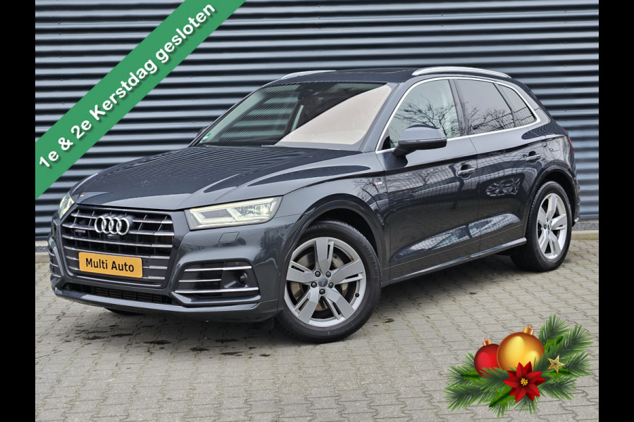 Audi Q5 55 TFSI e Quattro S Line Plug In Hybrid Dealer O.H PHEV | Luchtvering | Trekhaak af Fabriek | Panodak | Adaptive Cruise | Lederen Sportstoelen Massage & Memory | Head Up | 360 Camera | Keyless |