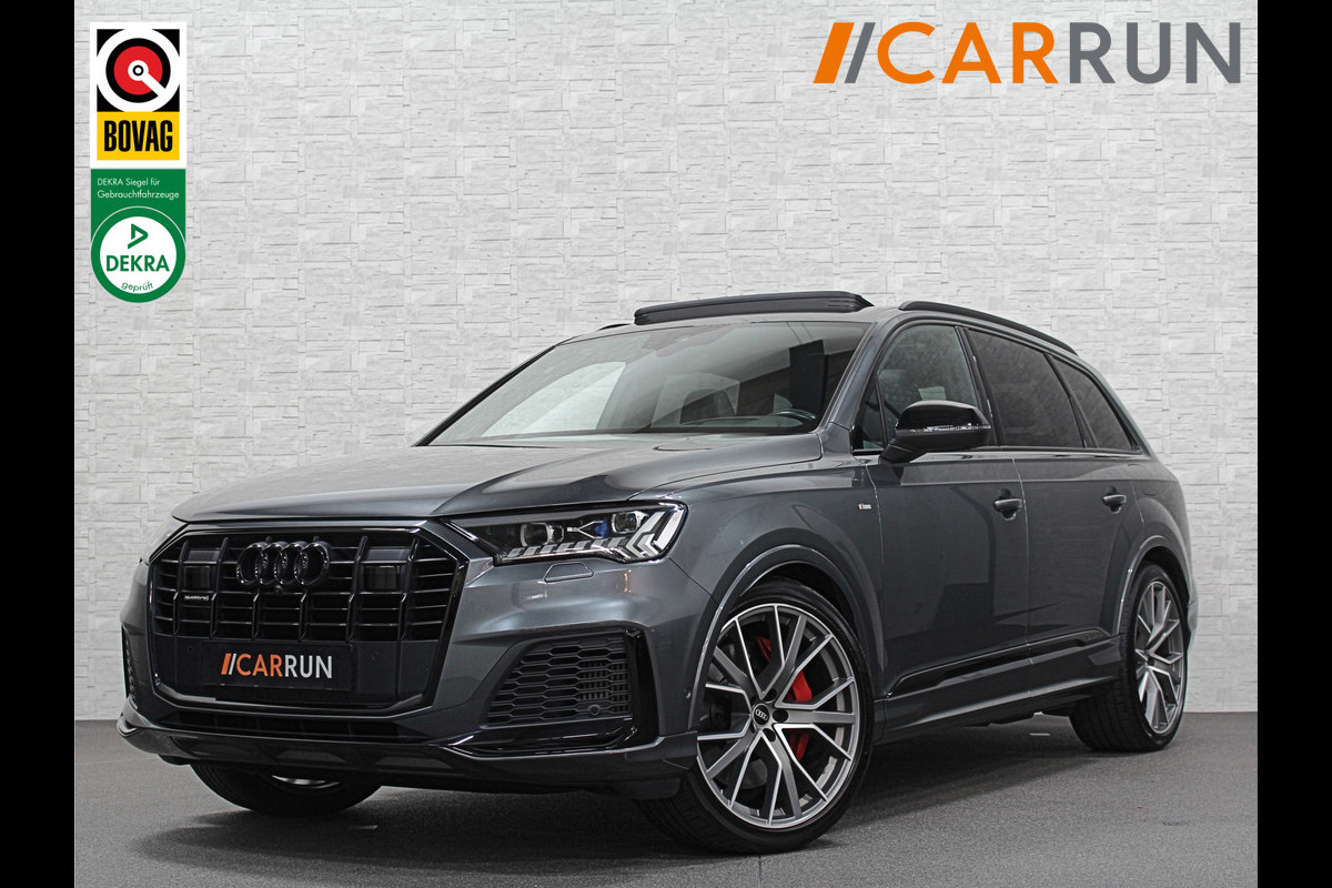 Audi Q7 55 TFSI e S-Line | RS-Seats | 360 View | Panorama | ACC | B&O Sound | Laser-LED | Head-Up | Keyless-Entry | Memory | Trekhaak | ISO-Glas | Luchtvering | 22'' | Dodehoek | Leder Pakket | Zonwering | Sfeerverlichting | Stuurverwarming | Stoelverwarming | Carplay | DAB |