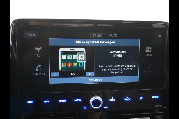 Hyundai IONIQ Premium EV 38kWh Apple Carplay Android Auto Ecc Cruise-Control Adaptief Led Infinity-luidsprekers Warmtepomp Leder Camera Pdc Na Verwarmde stoelen Bluetooth Keyless Lmv Connected I-Key Lane-Assist Verkeersbord-detectie
