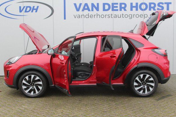 Ford Puma 1.0-125pk EcoBoost Mild-Hybrid Titanium. Fabrieksgarantie t/m 09-05-2027 ! Volautm. airco, stoel-, stuur- en voorraamverwarming, trekhaak, privacy glass, adaptive cruise cntrl, dodehoek assistent, camera, pdc v+a, rij-assistent pakket, winterpakket, metallic lak etc