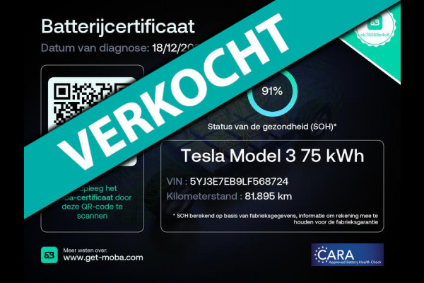 Tesla Model 3 Long Range AWD 75 kWh 91% SOH Trekhaak (1.000kg) 19 Inch Rijklaarprijs