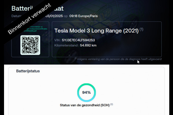 Tesla Model 3 PERFORMANCE AWD 75KWH MET 462 PK LONG RANGE PANORAMADAK. KEYLESS ENTRY. VOOR & ACHTER VERWARMDE STOELEN. ACCU = 94%