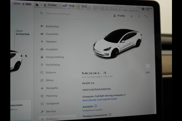 Tesla Model 3 SR+60kWh 326PK AutoPilot FSD-v.b Premium-Luidsprekers Leer PanoDak Adaptive cruise 18" Camera's Elektr.-Stuur+Stoelen+Spiegels+G Ecc Navigatiesysteem full map LED-a+v Comfortstoel(en) ACC Dual-ECC DAB Voorverwarmen interieur via App Keyless via Telefoonsleutel One-Pedal-Drive Orig. nlse auto  1e eigenaar Slechts 1584kg (Lichtste Tesla)