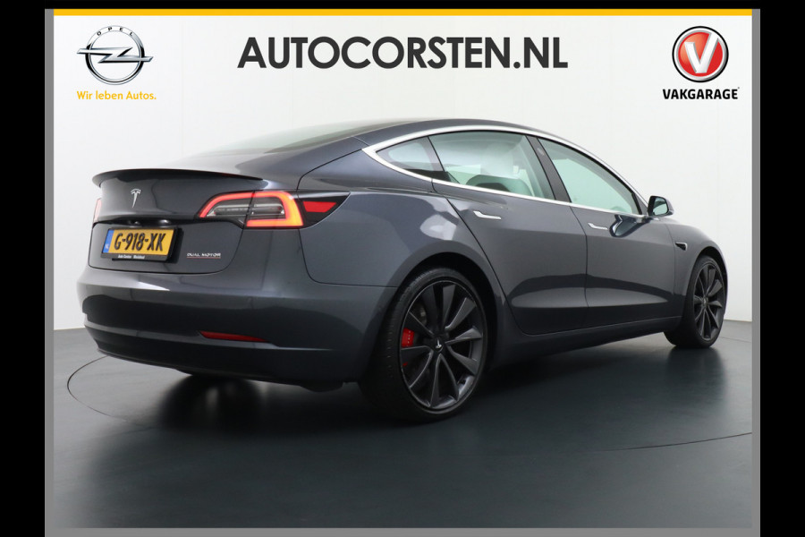 Tesla Model 3 Performance AWD 513pk 0-100 3,4 sec. 20" FSD-vb. AutoPilot Carbon Spoiler Premium-HiFi Pano.dak Camera Leer Adaptive-Cruise+Stop 4wd Rode Remklauwen Carbon-Spoiler Premium Audio Veel grip door 4WD vierwielaandrijving.  Origineel Nederlandse auto ! 1e eigenaar 67000 nieuw