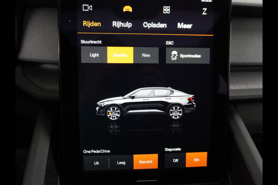 Polestar 2 AUT. 408pk Long Range Dual Motor 78kWh AutoPilot 20" Panoramadak Sleutel-loos(TelefoonSleutel) (voorverwarming)Electr.Stoelen+Ve Phone-Connect 1500kg-trekvermogen 660Nm! OnePedal drive Winterpakket Licht+Zichtpakket 61.000 nieuw!! EBD RemAssist Virtual-Cockpit digiDash Uitparkeer waarschuwing Botswaarsc.syst. Autonoom-Rem Noodrem ESP TCS Hill-Assist Lane Assist Pre-Crash-Syst. Emergency-Call Keyless Ecc tot 150kw snell