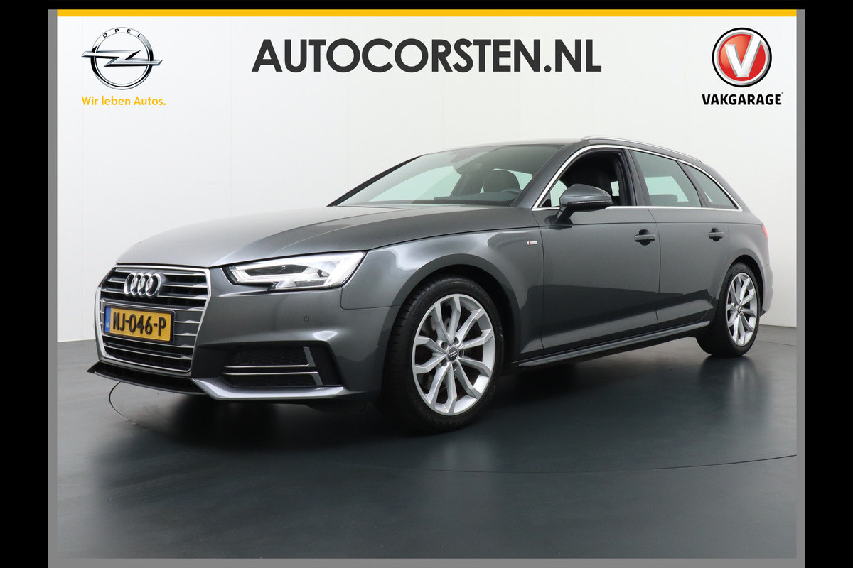 Audi A4 Avant 2.0T 191pk AUT-7 Sport-Pack S-Line int+ext. Pro-Line Navi-MMI PDC-a+v Connectivity E-call Ecc Cruise Akoestisch-Glas Led-k Achterklep-elektrisch 18 lm Connectivity pakket Audi soundsysteem Dakhemel-zwart Regen-Lichtsensor Bluetooth Glanspakket Wegrijassistent 1500kg trekvermogen Orig.NLse auto  Zeer nette Audi!